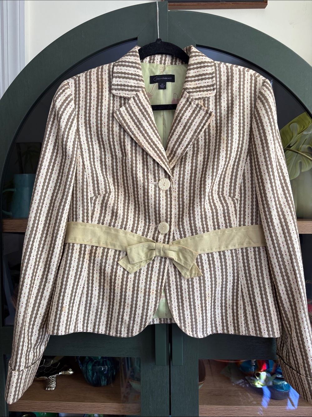 Context Striped Brown and Cream Blazer with Pale Yellow Belt